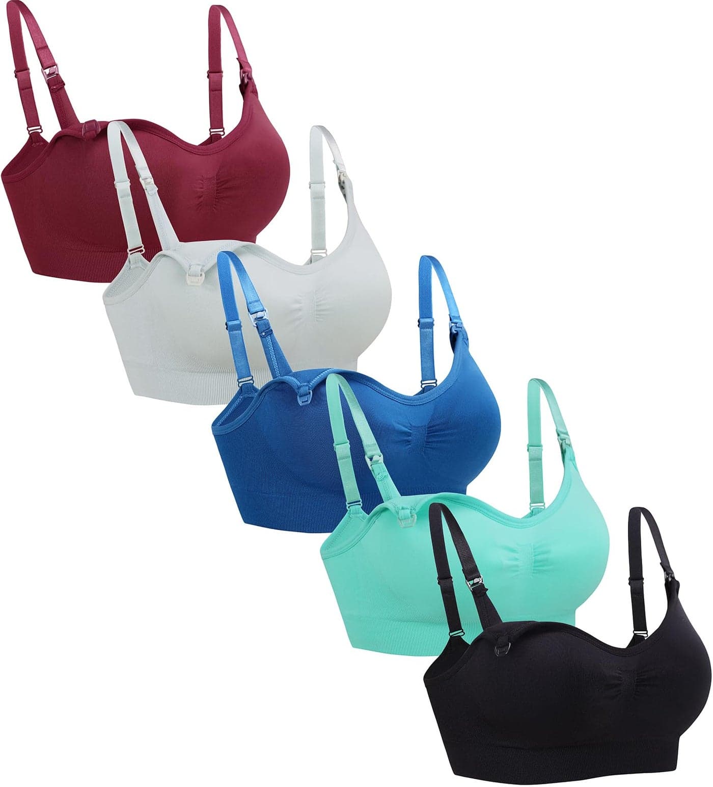 Suekaphin 5PACK Wireless Nursing Maternity Bra Breastfeeding Bra XLarge BlackWineRedMintGreenNavyBluePaleGreen