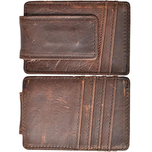 HOPSOOKEN Money Clip RFID Front Pocket Wallet Men Leather Slim Minimalist Wallet (Deep Brown)