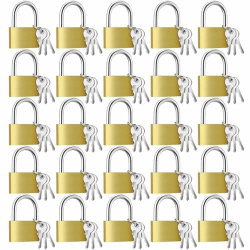 Yaocom 24 Pcs Solid Brass Keyed Padlock Small Yellow Gym Lock Strong Padlock with Key for Luggage Toolbox 30mm