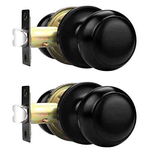 Probrico Hall/Closet Door Knobs in Flat Black Finish,Interior Passage Door Knobs,Round Non-Locking Door Handles, 2 Pack