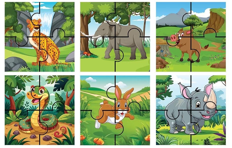 Homecute Wooden Jigsaw Puzzle Game for Children & Kids, Wooden Puzzle for Kid's, Birthday Return Gifts for Kids, Learning & Education Toy 3-4 Years Kid’s- 4 Pieces Pack of 6 (Animals)