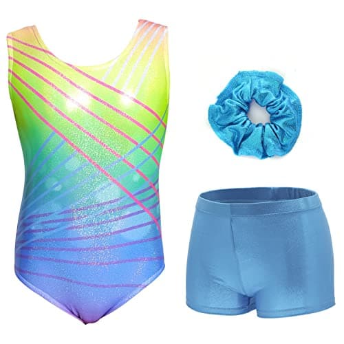 Aosva Gymnastics Leotards for Little Girls Sparkle One-piece Colorful Rainbow Dancing Athletic Leotards 5-6Years