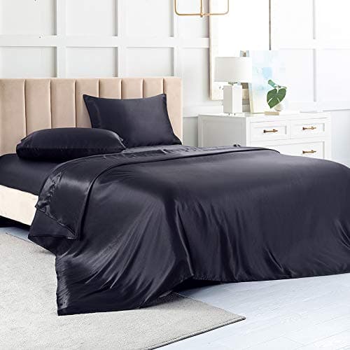 Satin Bed Sheets King Size Sheets Black Silk Sheets 4 Pieces Soft Bedding Set with 1 Deep Pocket Fitted Sheet1 Flat Sheet2 Pillowcase