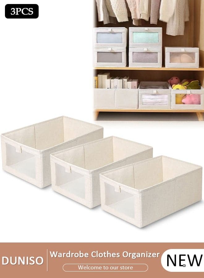 3 Pcs Wardrobe Clothes Organizer with Support Board Closet Organizers and Storage Foldable Jeans Drawer Closet Organizer,Clothes Storage Bins,Fabric Organizer Clothes Storage with Clear Window for Clothes, Jeans, Pants, Sweaters, Dress