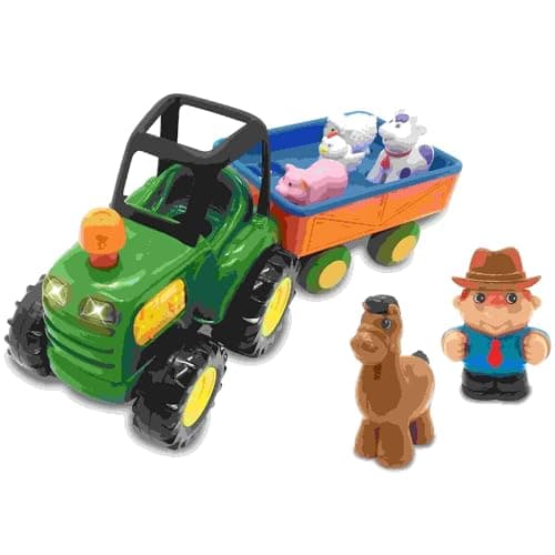 Kiddieland Light Sound Farm Tractor Playset Motorized Tractor with Trailer 5 Animal Figures with Real Sounds Farmer Ages 1 Toddler Interactive Toy