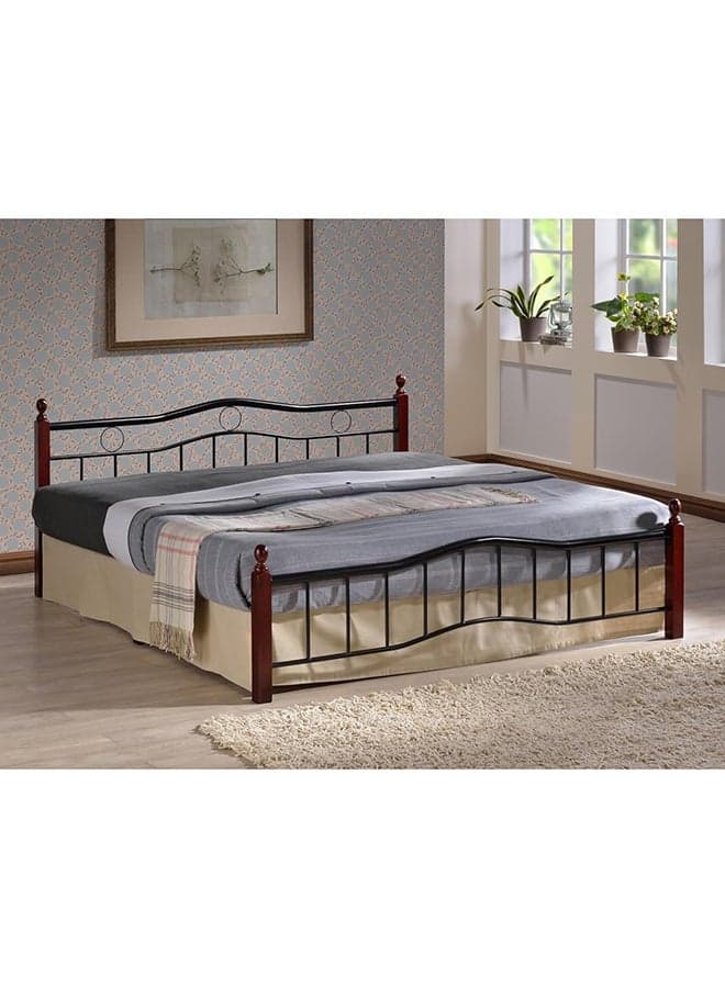 Maf Wood And Steel Bed Maf-5888- Size 190X120 With Wooden Legs Cherry Brown
