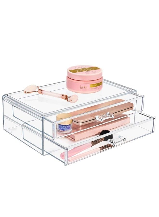 Stackable Acrylic Drawers - 2 Clear Storage Drawers for Organizing Make up Palettes, Nail Polish, Hair Accessories, Cosmetics & Beauty Supplies - Makeup Organizer for Vanity, Bathroom Organizer