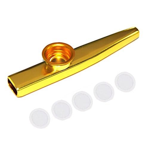 Street27® Aluminium Alloy Metal Kazoos with 5pcs Flute Diaphragm Mouth Kazoos Lightweight Portable for Kids Childrens Beginners Music Lovers Gift - Woodwind Flute Musical Instrument - Golden