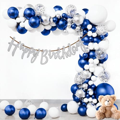 HK balloons 57Pcs Blue Theme Birthday Decoration Item kit Banner Blue Balloons for Birthday Decorations for Boys With Silver Confetti Balloon Chrome Balloon For Husband