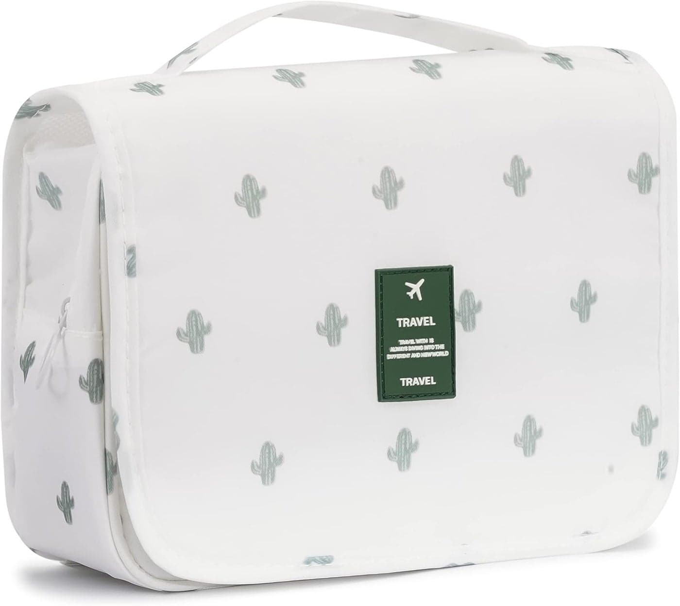 L&FY Toiletry Bag-Portable Haning Toiletry Bag For Women-Travel Makeup Organizer Cosmetic Bag with Compartment,Stury Hook (White Cactus/Travel Bag)