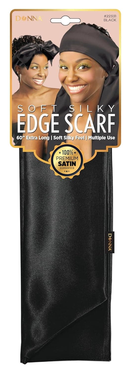 DONNA Soft Silky Edge Scarf, 60" Extra Long Multible Use Headband, Satin Headband for Sleeping, 1pc BLACK COLOR