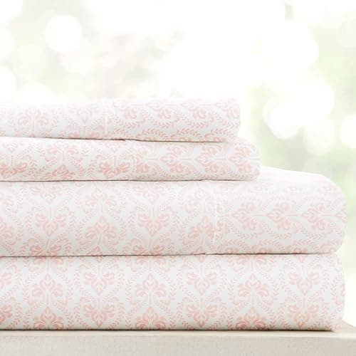 Linen Market Patterned Microfiber Queen Sheet Set 4 Piece – Oeko-TEX Certified Ultra Soft & Wrinkle-Free - 16" Deep Pocket Sheets - Easy Care Queen Size - Classic in Pink