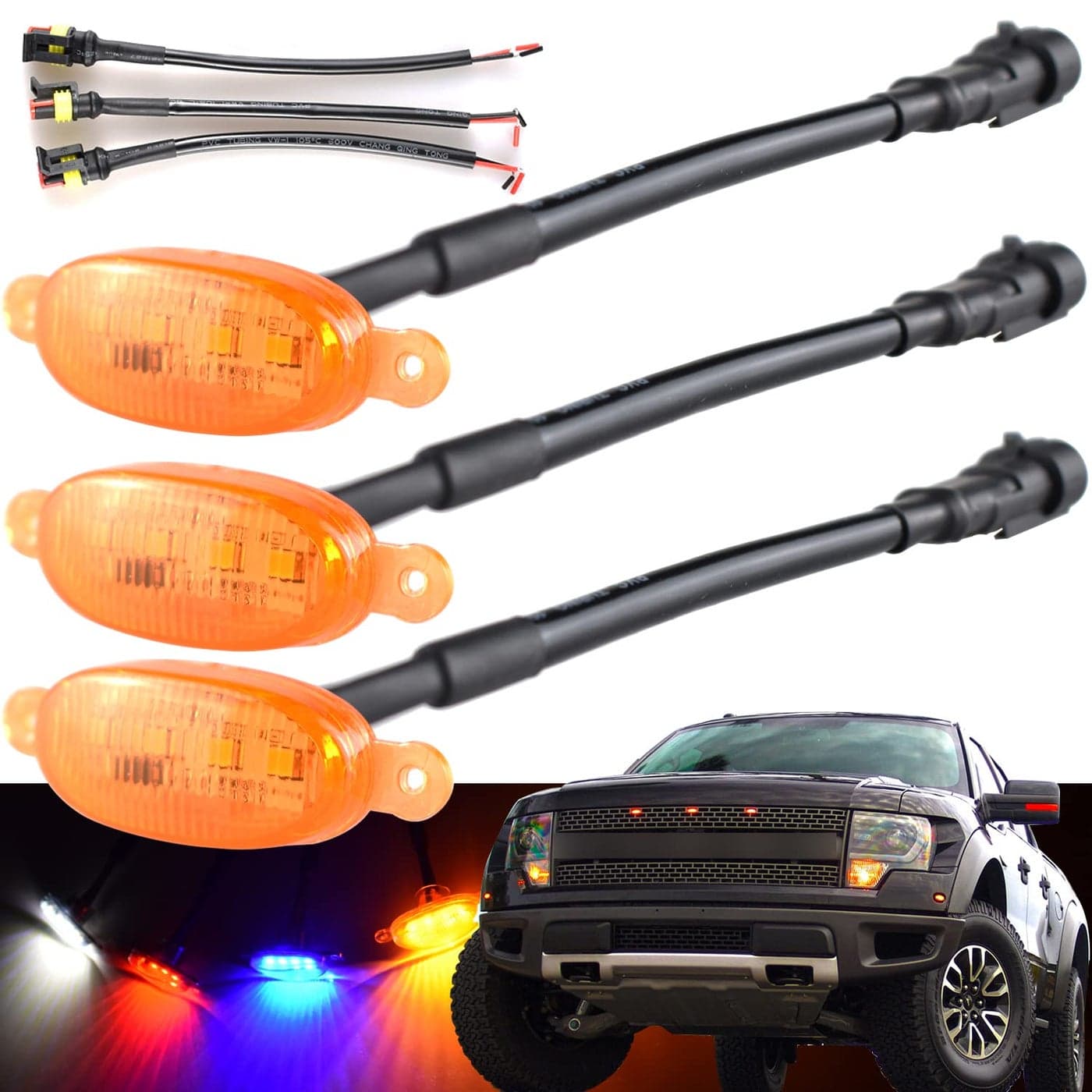 Boigoo Front Grille Lights compatible for Ford F150 Raptor SVT Grill 20102014 2017up DIY Truck Grid Amber LED Running Light Bulb Marker Lamp for OEM Grilles