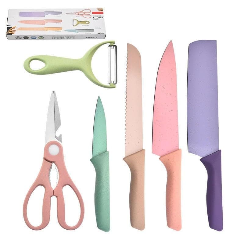 Oblivion Professional Colorful Kitchen Knives Set of 6 Pieces | Non-Stick Blades with Carbon Stainless Steel | Sharp Kitchen Cutting Knives Set for Slicing, Paring and Cooking Knives Set