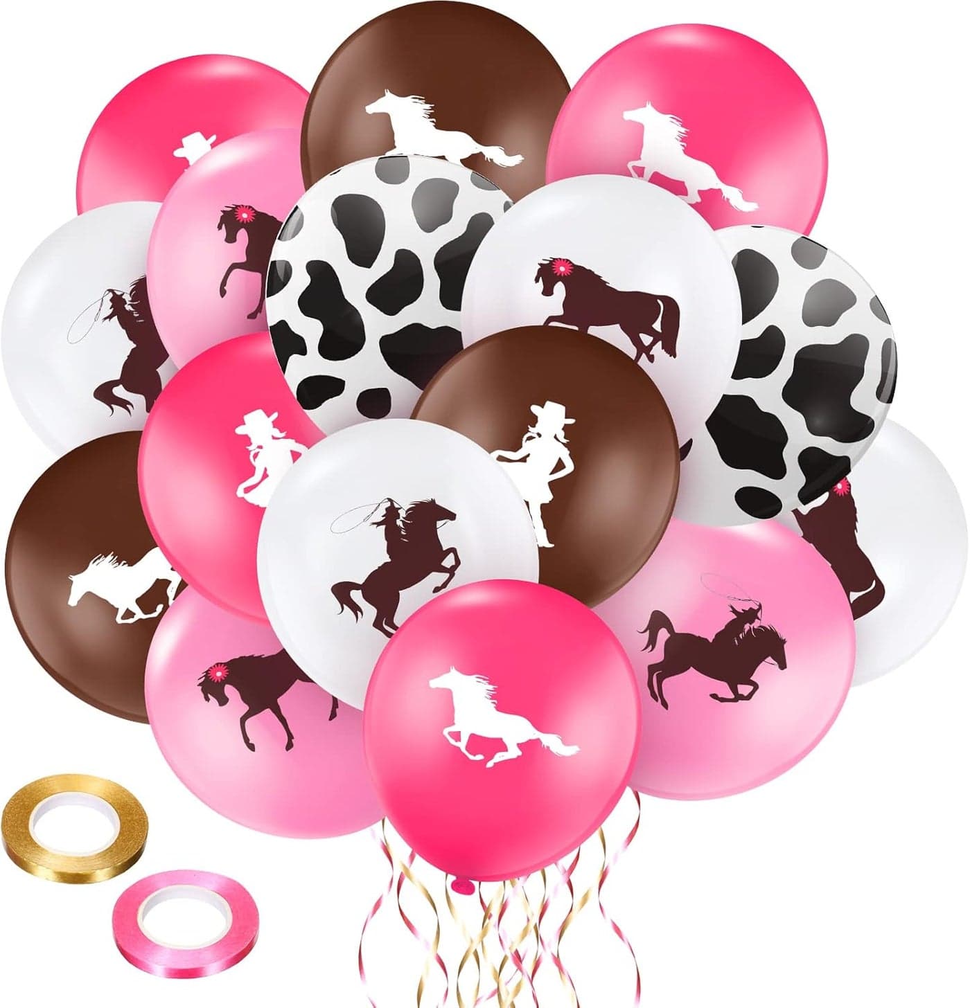 50 Pcs Cowgirl Balloons 12 Inch Western Cowgirl Cowboy Theme Party Decorations Bachelorette Pink Brown Birthday Cow Print Latex Balloons for Bachelorette Party Supplies