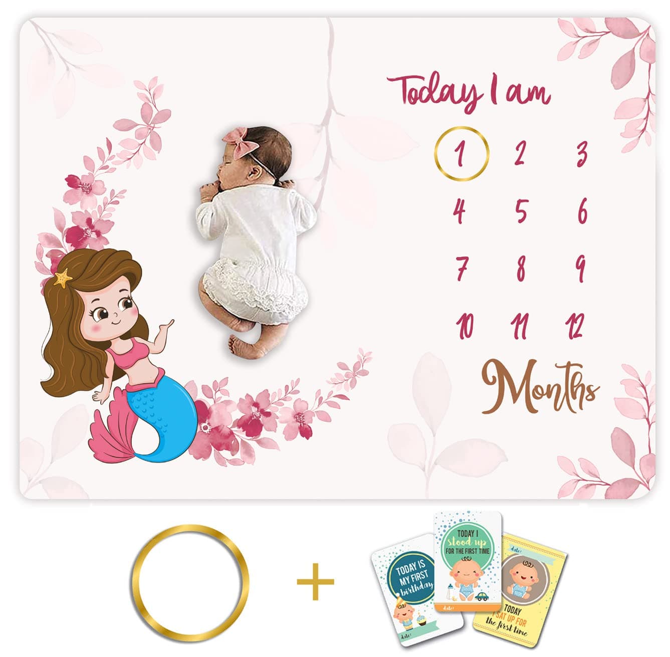 Custom Catch Monthly Milestone Blanket 1 to 12 Months Best for Newborn Boy Girl Multicolor Cotton Skin Friendly Count 1