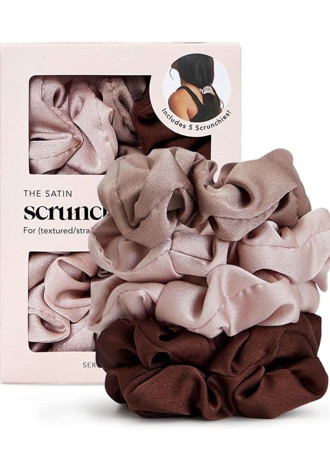 Satin Hair Scrunchies for Women - Softer Than Silk Scrunchies for Hair | Satin Scrunchies for Girls & Stylish Satin Hair Ties for Women | Cute Satin Hair Scrunchie for Styling, 5 pack (Cameo)