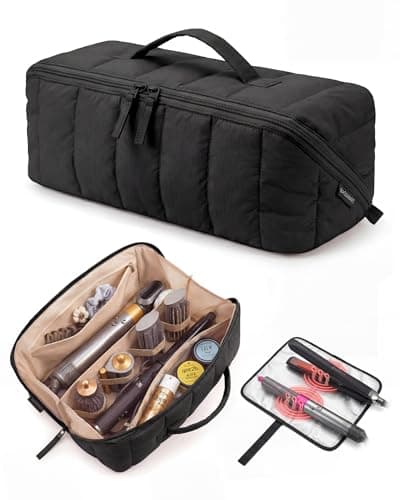 BAGSMART Hair Tool Organizer Travel Bag Compatible with Dyson Airwrap Shark Hair Dryer Wideopen Accessories Organizer with Heat Resistant Mat Makeup Bag for Dyson Attachments Curling Iron Black