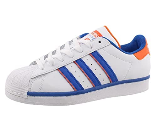 adidas Originals mens Superstar, White/Blue/Orange, 3.5