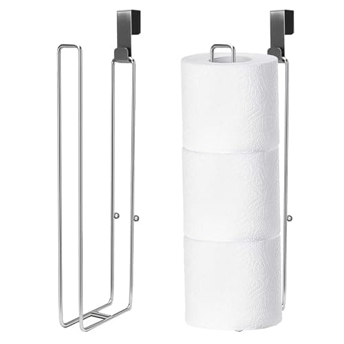 Toilet Paper Holder with Storage Extra 6 Roll Tissue, Over The Tank Toilet Paper Roll Holder Wall Mount, Brushed Nickel and Chrome Tissue Holder for Bathroom, RV Toilet Paper Holder with Shelf, 2Pcs