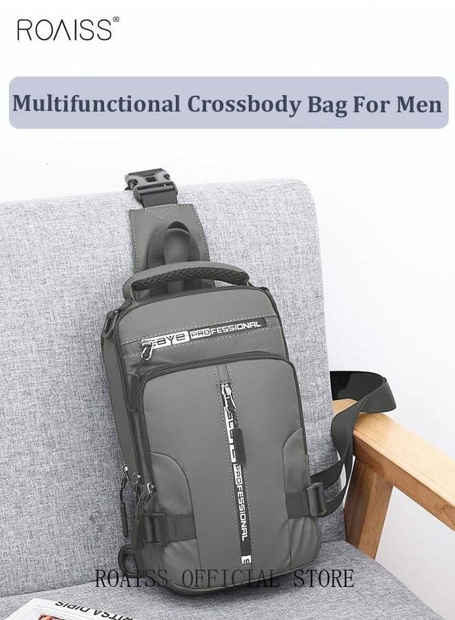 Men's Crossbody Sling Bag, Travel Chest Bags with USB Charging Port, Waterproof Casual Daypack Outdoor Sling Bag, Hiking Backpack for Men, Outdoor Travel Business Casual Work Office, Grey