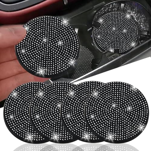 NBTEPEM 4pcs Bling Car Cup Holder Coaster, 2.75 inch Anti-Slip Shockproof Universal Fashion Car Coasters Insert Bling Crystal Rhinestone Automotive Interior Accessories for Women (4 pcs, Black)