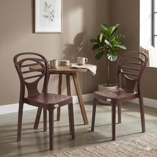 Oaknest Supreme Oak Armless Plastic Dining Chair | Compact & Ergonomic Design for Home, Living Room, Balcony & Outdoor Seating | Color : Globus Brown, Set of 2