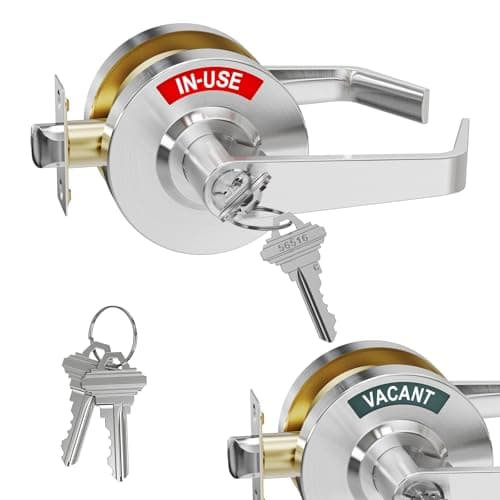 Crystmetal Keyed Entry Vacant Occupied Bathroom Lock Commercial Door Handle Occupied Door Handle with Indicator for Restroom Store Hospital and Office Privacy Door knobLeverKey Silver