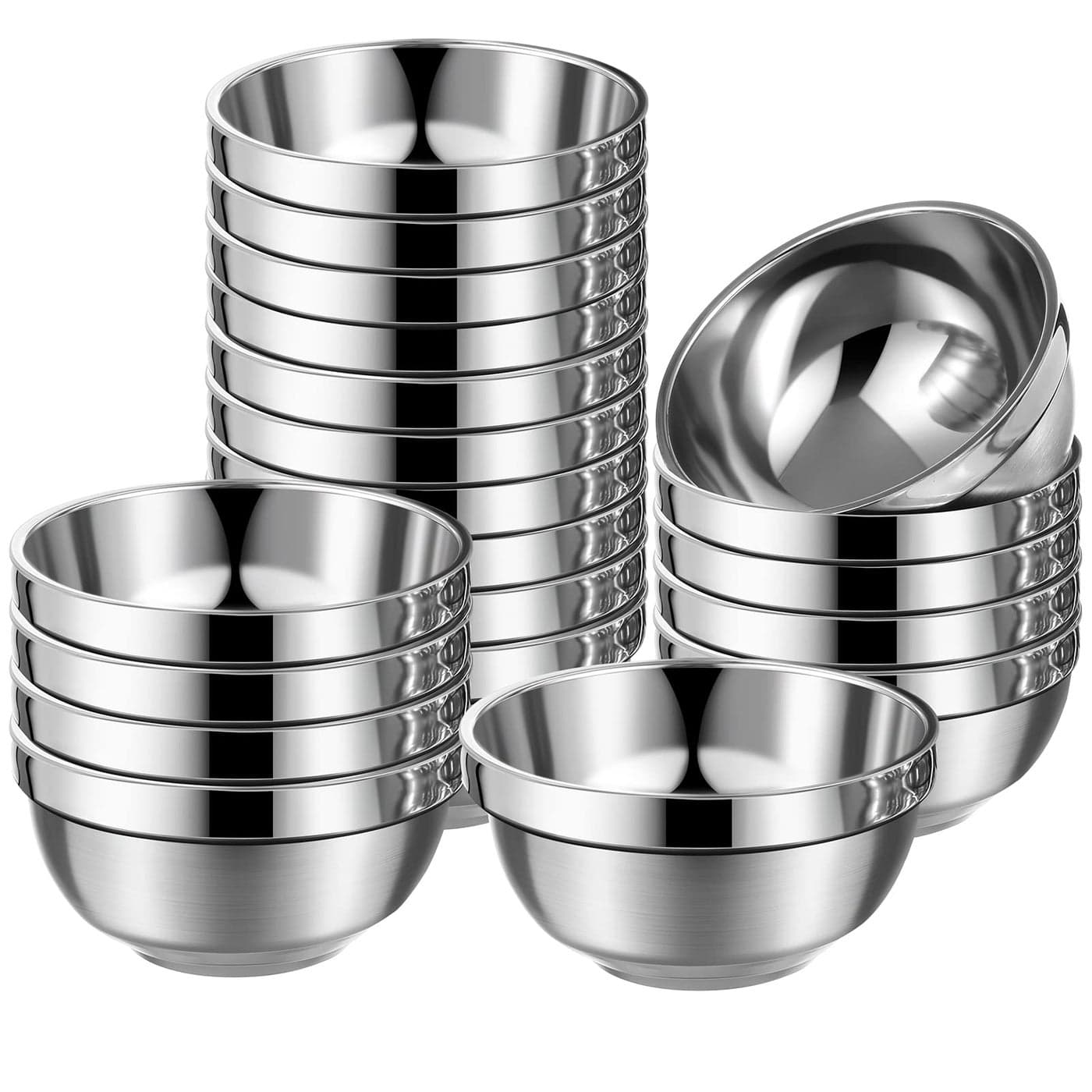 Mimorou 20 Pack 304 Stainless Steel Bowls Set 13oz Metal Double Walled Insulated Snack Mixing Lightweight Multipurpose Toddler Dinner Bowls for Ice Cream Cereal Snack