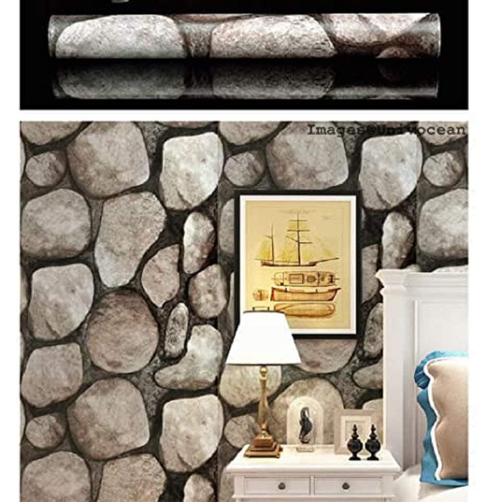 Univocean Big Round Stone Style Rustic Effect 3D Wall Poster, Wallpaper, PVC Self Adhesive for Living Room, Hall, Restaurant, Decor Stickers (500 x 45 cm)