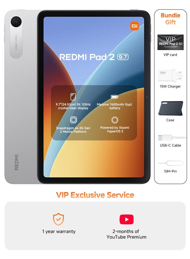 REDMI Pad 2 9.7-inch Silver 4GB RAM 64GB WiFi with Cover - Global Version