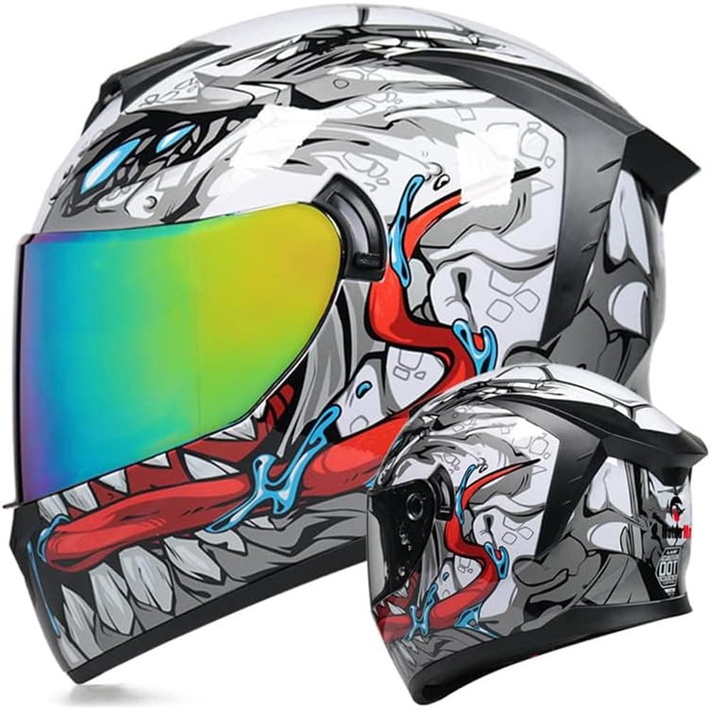 MotuoMr UnisexAdult Full Face Motorcycle Helmet DOT Approved Motorbike Moped Street Bike Racing Crash Helmet with Graphic Color Mirror Medium