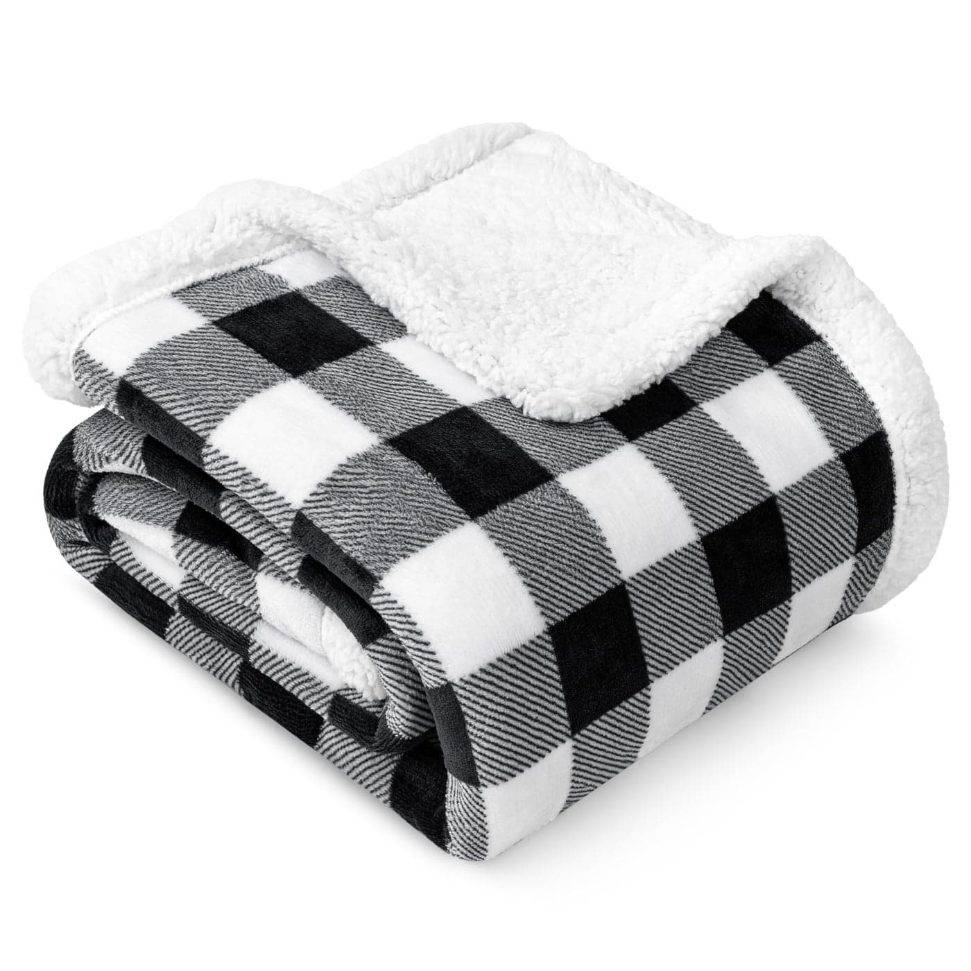 PAVILIA Black and White Buffalo Plaid Sherpa Throw Blanket for Couch Twin Soft Fuzzy Flannel Blanket for Bed Plush Checkered Fleece Blanket and Throws Warm Thick Winter Blanket Gift 60x80