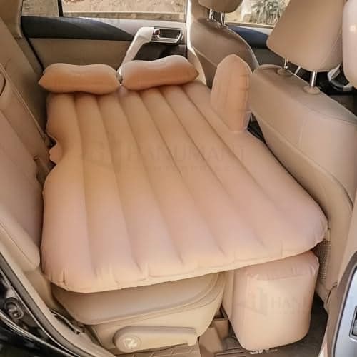 H HANUMANT ENTERPRISE Exclusive Car Air Mattress|Car Inflatable Bed with Pump & 2 Air Pillow|Quick Inflatable Back Seat Bed|Travel,Trips,Camping,Picnic,Pool & Beach|Universal Fit|Beige