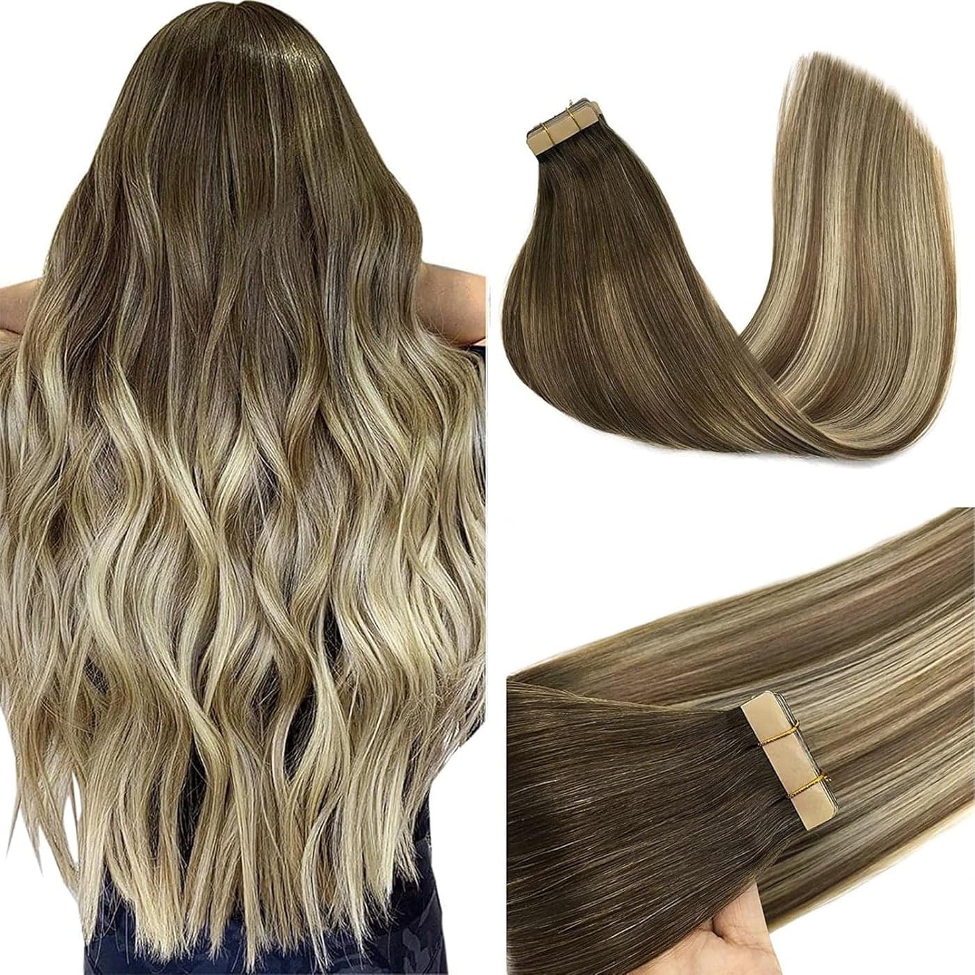 GOO GOO Tape in Hair Extensions human hair22inch 50g 20pcs Human Hair Extensions T38613 Blonde Ombre