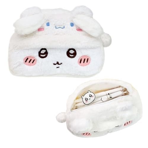 FunBlast Fur Pencil Pouch for Girls – Cute Cartoon Multi-Purpose Zipper Case for School Kids, Cosmetic Pouch for Girls, Travel Organizer Bag, Pouches for School/Office (White)