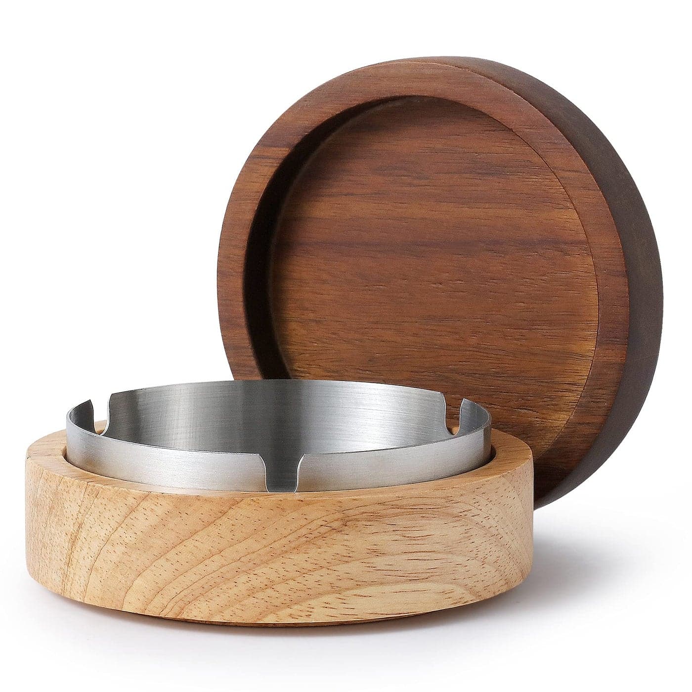 Wooden Ashtray with Lid for Smokers Stainless Steel Liner Ash Tray Windproof Durable Easy to Clean Cool Ashtrays for Indoor or Outdoor Use Patio Office Home