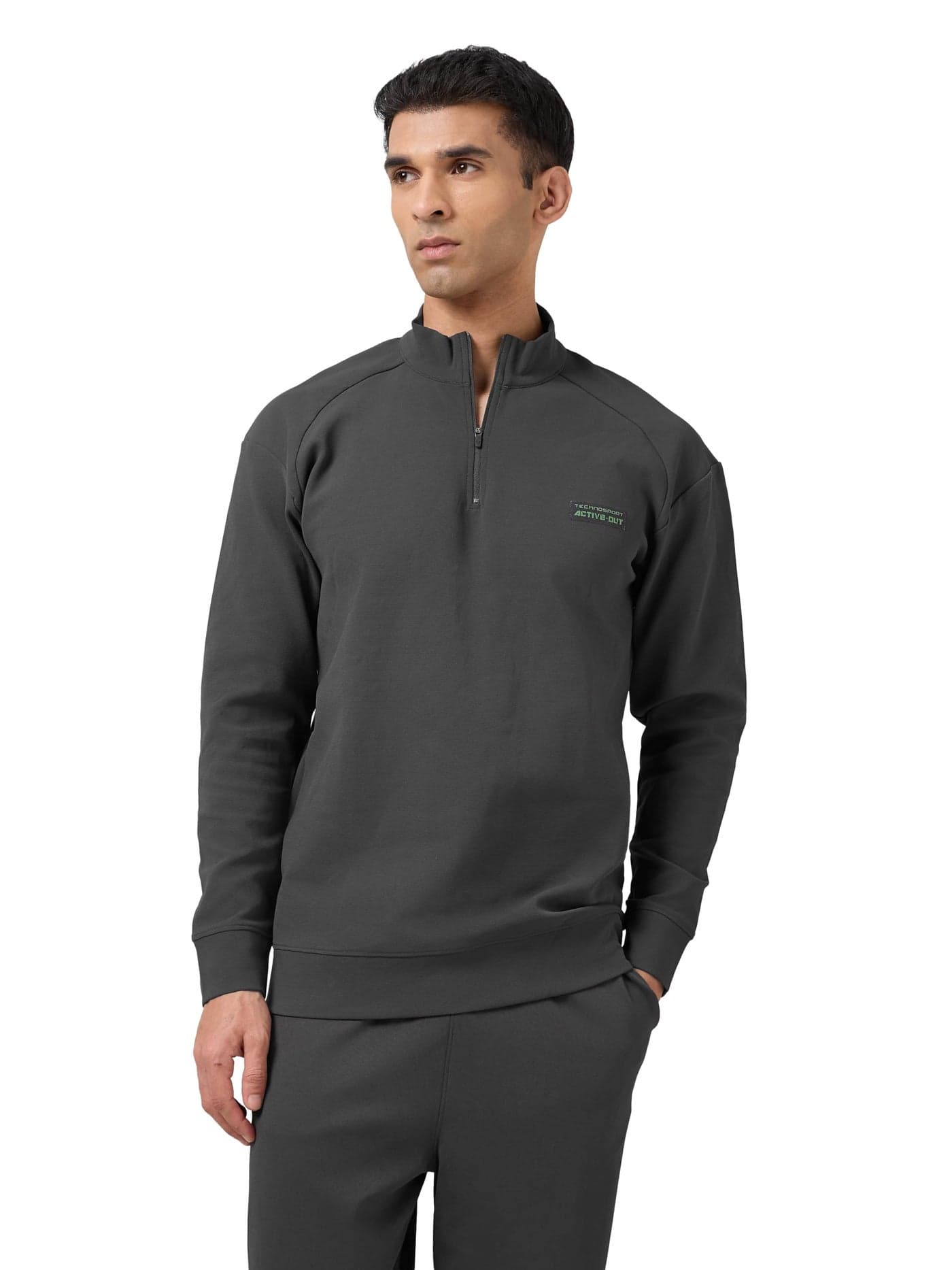 TECHNOSPORT Men's Regular Fit High Neck Full Sleeve Sweatshirt for Casual & Regular Use - (MJPM84WLG_Woodland Gray_XL)