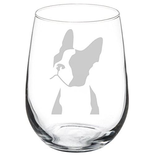 MIP Wine Glass Goblet Boston Terrier Face 17 oz Stemless