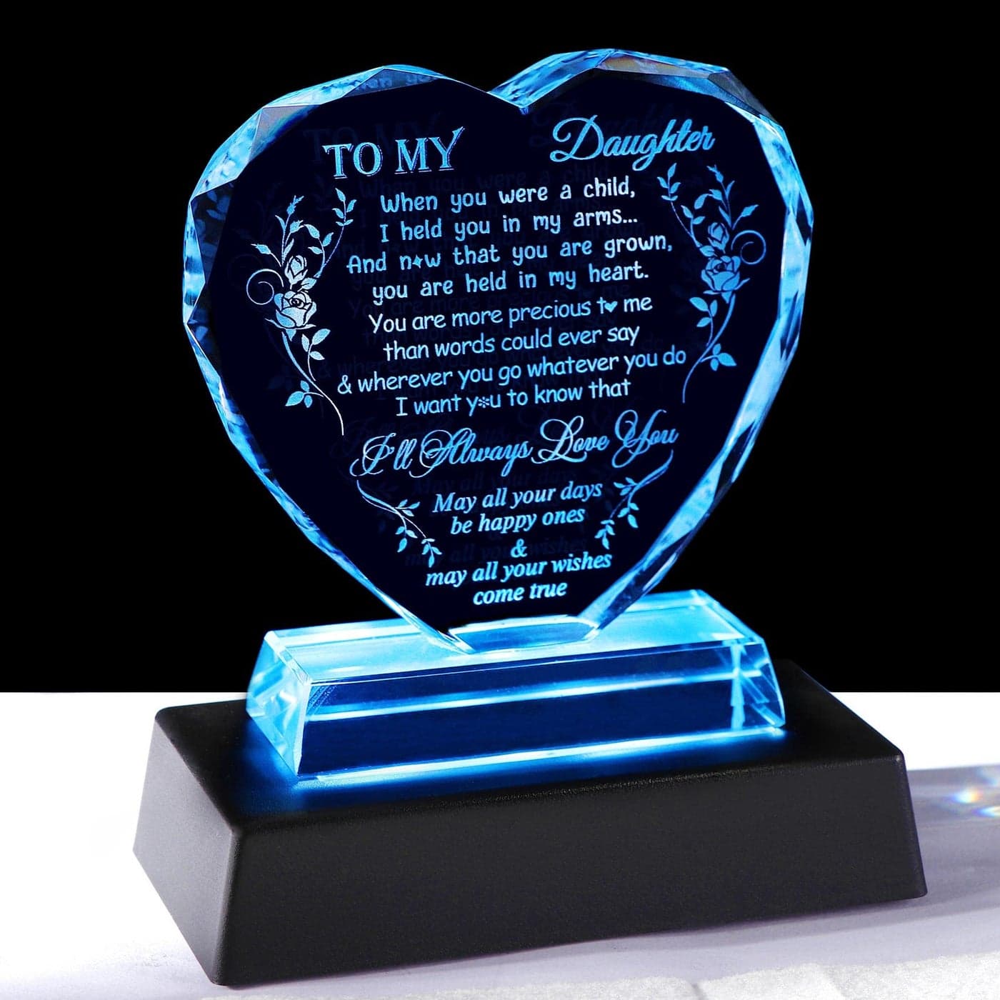 YWHL to My Daughter Birthday Gifts from Mom Dad Heart Shaped Glass Keepsake for Daughter Adult Graduation