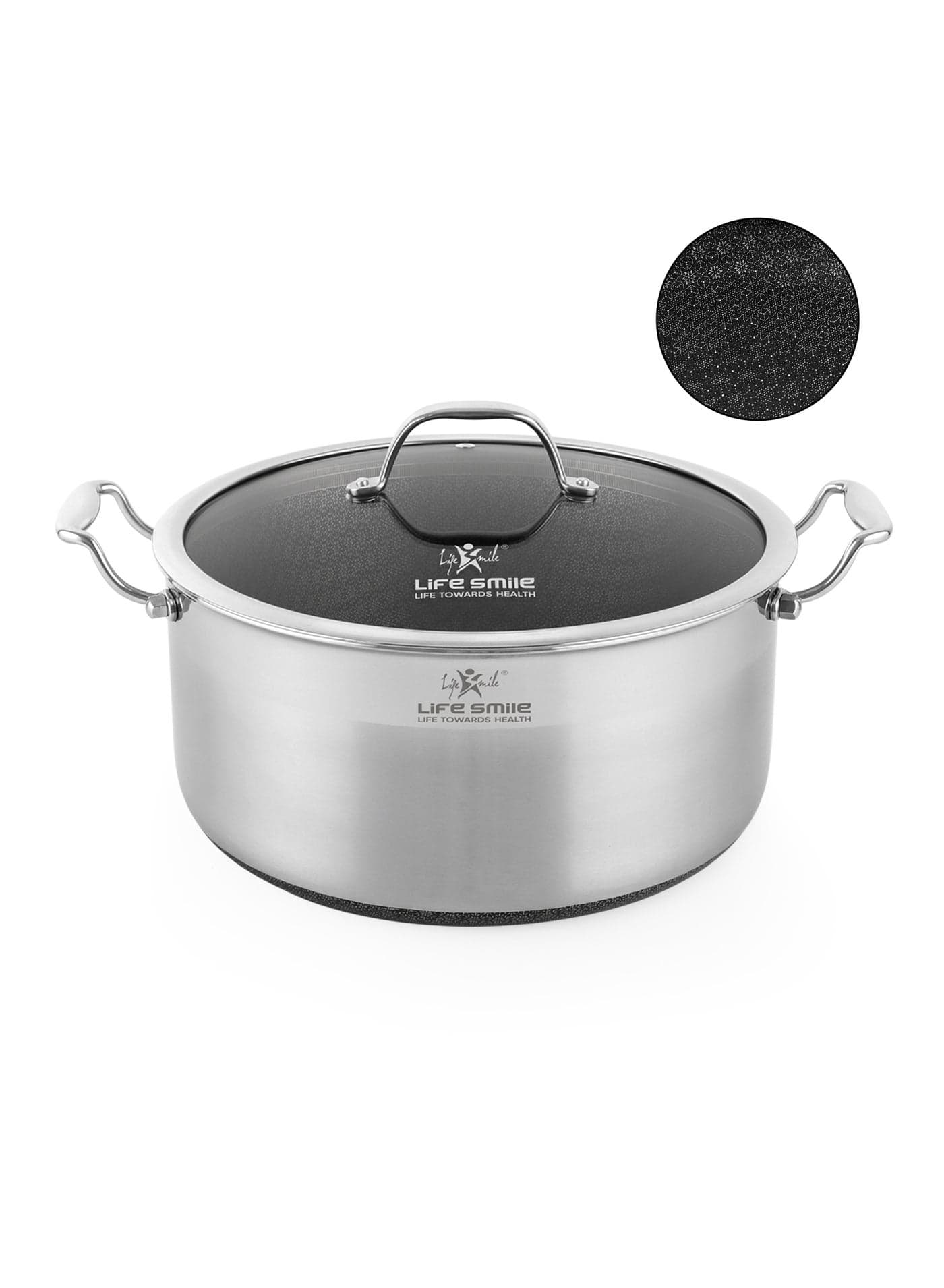 Life Smile 18/10 Hybrid Stainless Steel Soup Pot | Non-Stick Interlocking Pattern | Induction Compatible Cookware-28cm