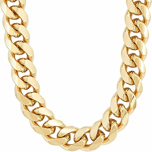 LIFETIME JEWELRY 11mm Cuban Link Miami Curb Chain Necklace for Men Women Diamond Cut 24k Real Gold Plated (24 inches, Gold)