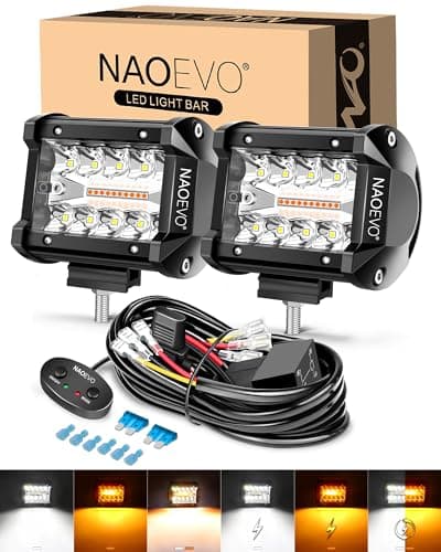 NAOEVO 4 Inch LED Pod Lights, White Amber LED Fog/Driving/Offroad Lights Strobe/Memory Mode and 2 Leads Wiring Harness, Cube Pods for Truck Boat ATV UTV, 2 Pcs (6 Modes)