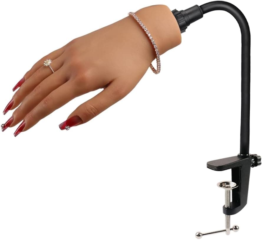 KnowU Silicone Nail Practice Hand with Stand Practice Hand for Acrylic Nails for Manicure Nail Hand Practice Model Flexible and High Simulation Fake Hand Right