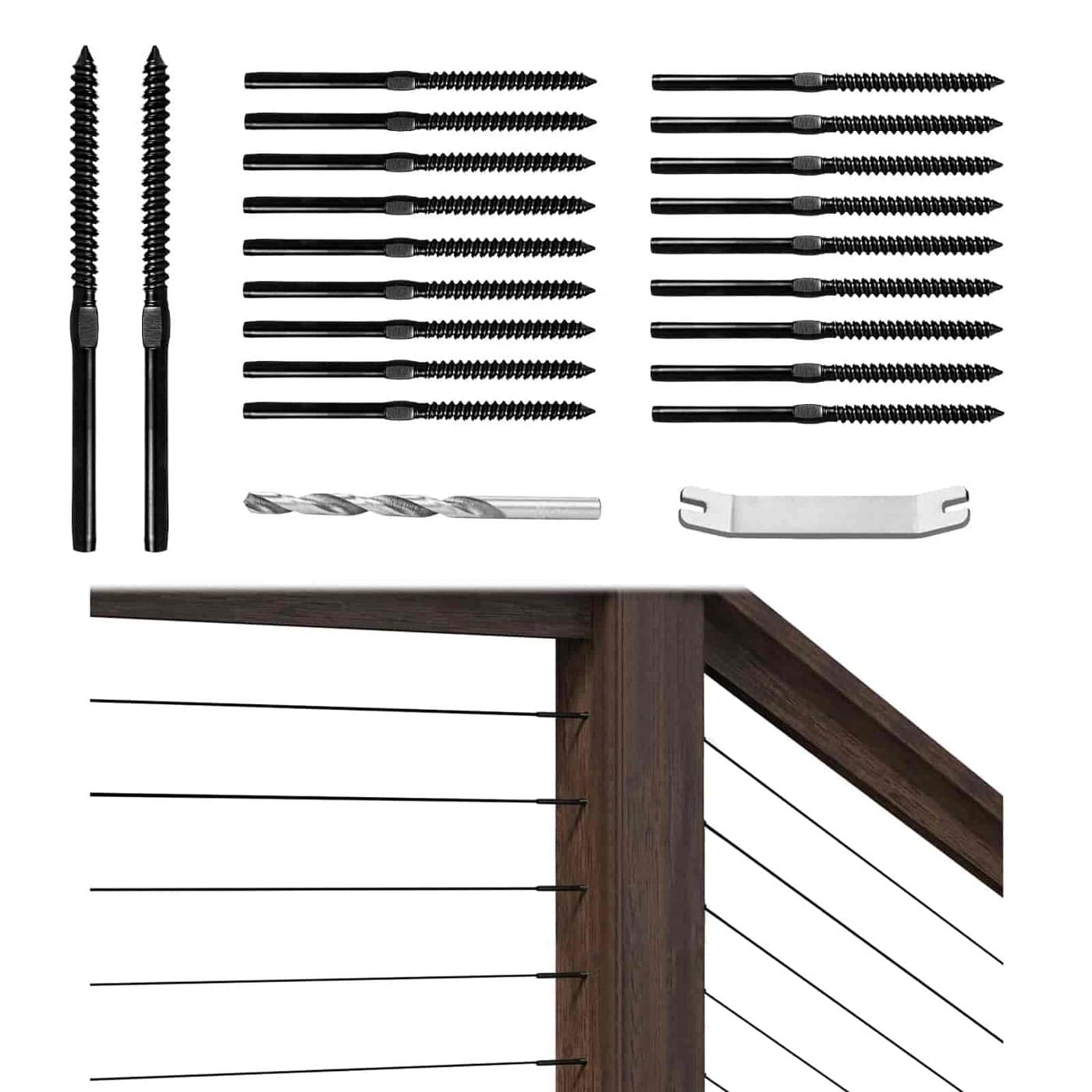 Muzata 100 Pack 18 Black Cable Railing Hardware Kit Swage Lag Screws Left and Right Handed Thread for Wood Post T316 Stainless Steel Deck Cable Railing System 50 Pairs CK17