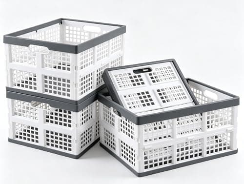 Sadstory 34 L Folding Plastic Storage Crates Large Collapsible Crate for Storage 4 Packs