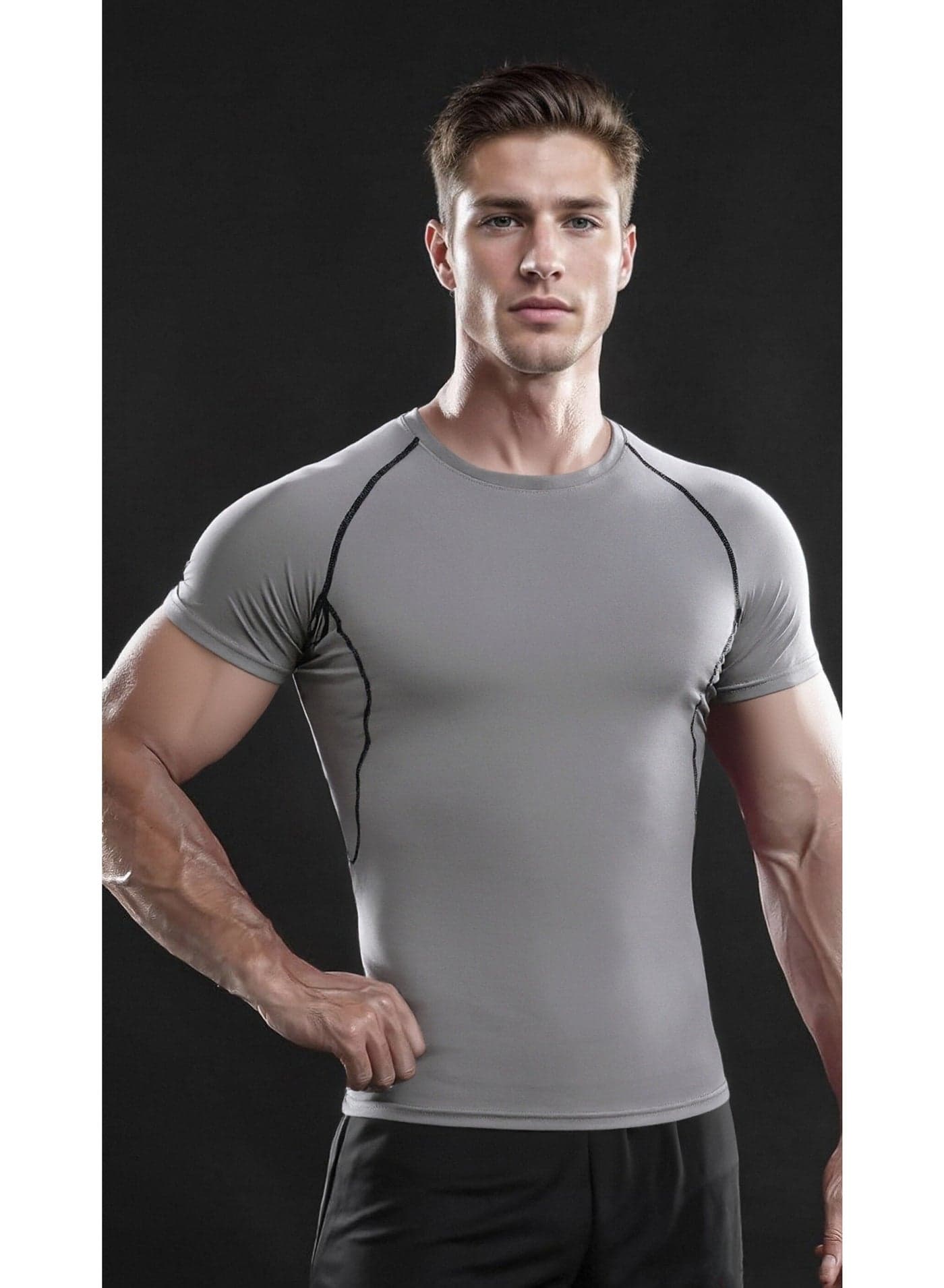 Men's Quick-Dry Athletic Fitted Short-Sleeve T-Shirt, Elastic Compression Top for Fitness Training