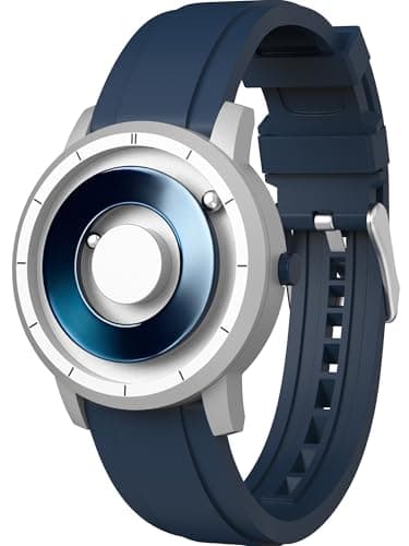 EUTOUR Magnetic Watches for Men 5ATM 40MM Specular Dial Quartz Magnet Watches with Ball Bearings and Silicone Watch Bands Idea for Men Unique Men's Wrist Analog Watch Silver Blue