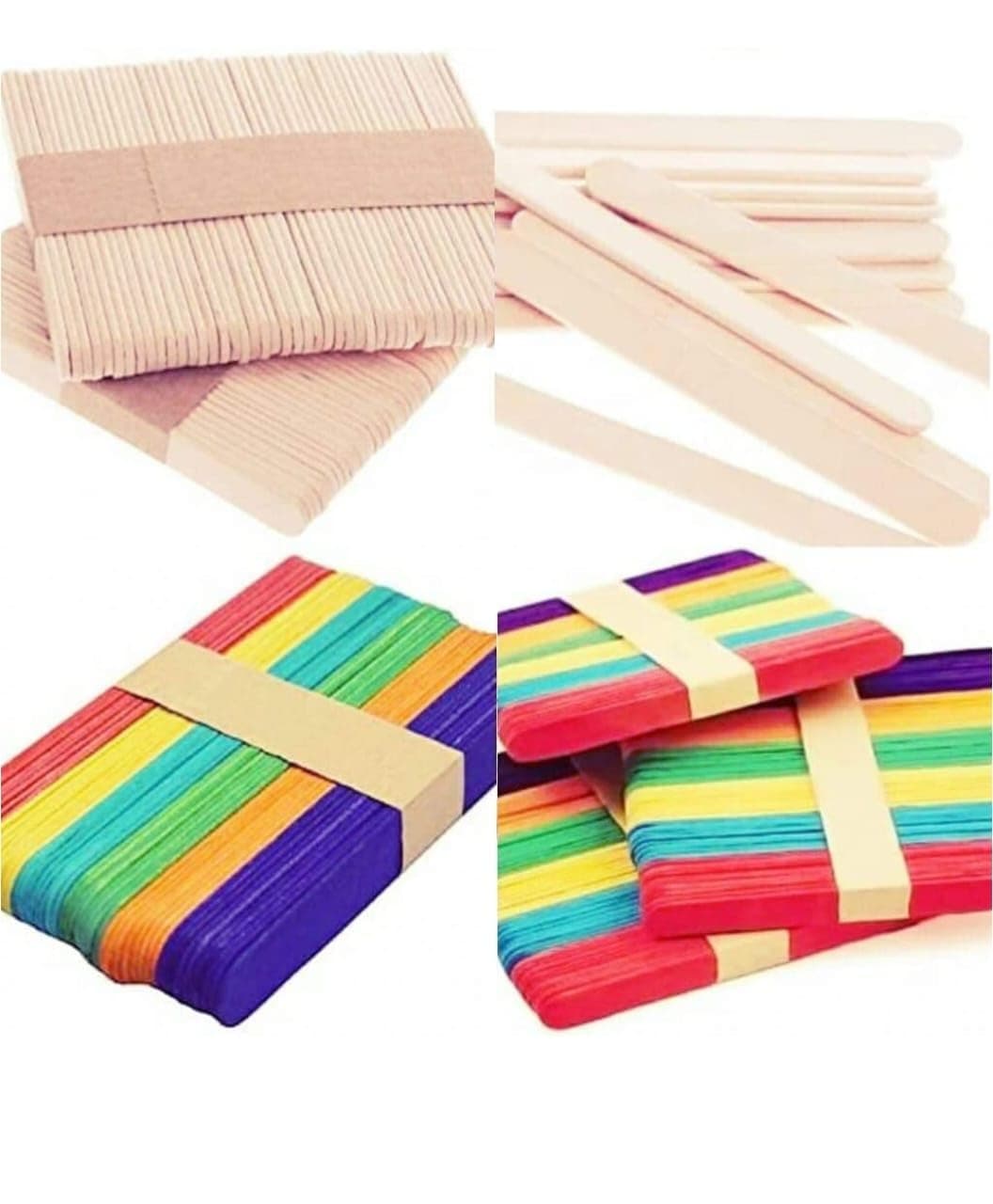 Wooden Craft Sticks for School Projects 200 Pieces Natural and Coloured Ice Cream Sticks
