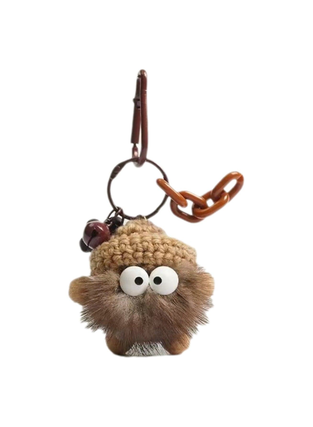 Cute Small Coal Ball Pendant Creative Keychain Gift Mink Fur Ball Backpack Accessories (Brown)